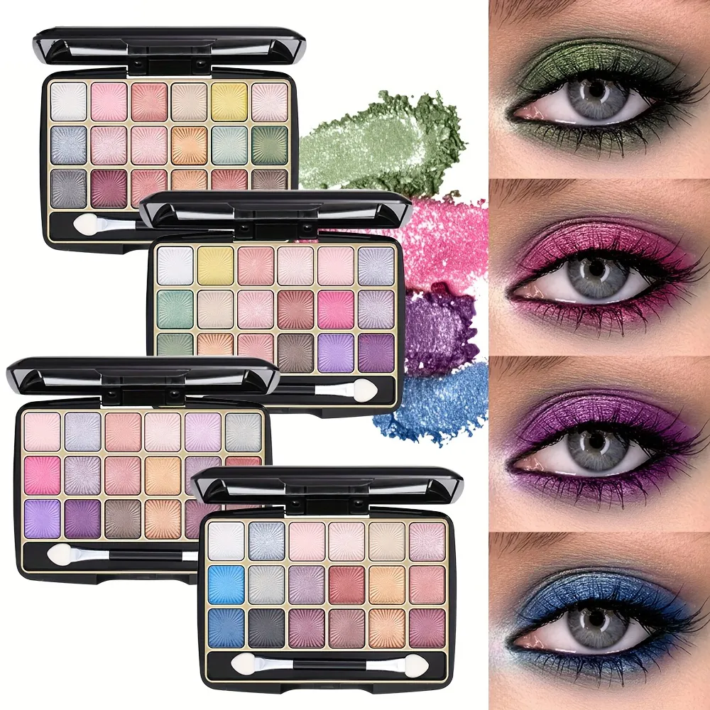 Paleta de sombras fosca brilhante, 18 cores, com pincel de sombra dupla, multitom, tom de terra, glitter, paleta de maquiagem para os olhos