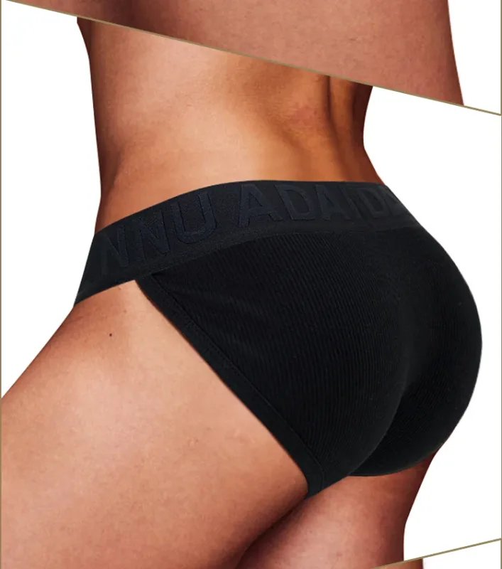 Cueca convexa de algodão com nervuras, confortável para a pele, sensação nua, letra em relevo, cintura larga, roupa íntima de ajuste fino