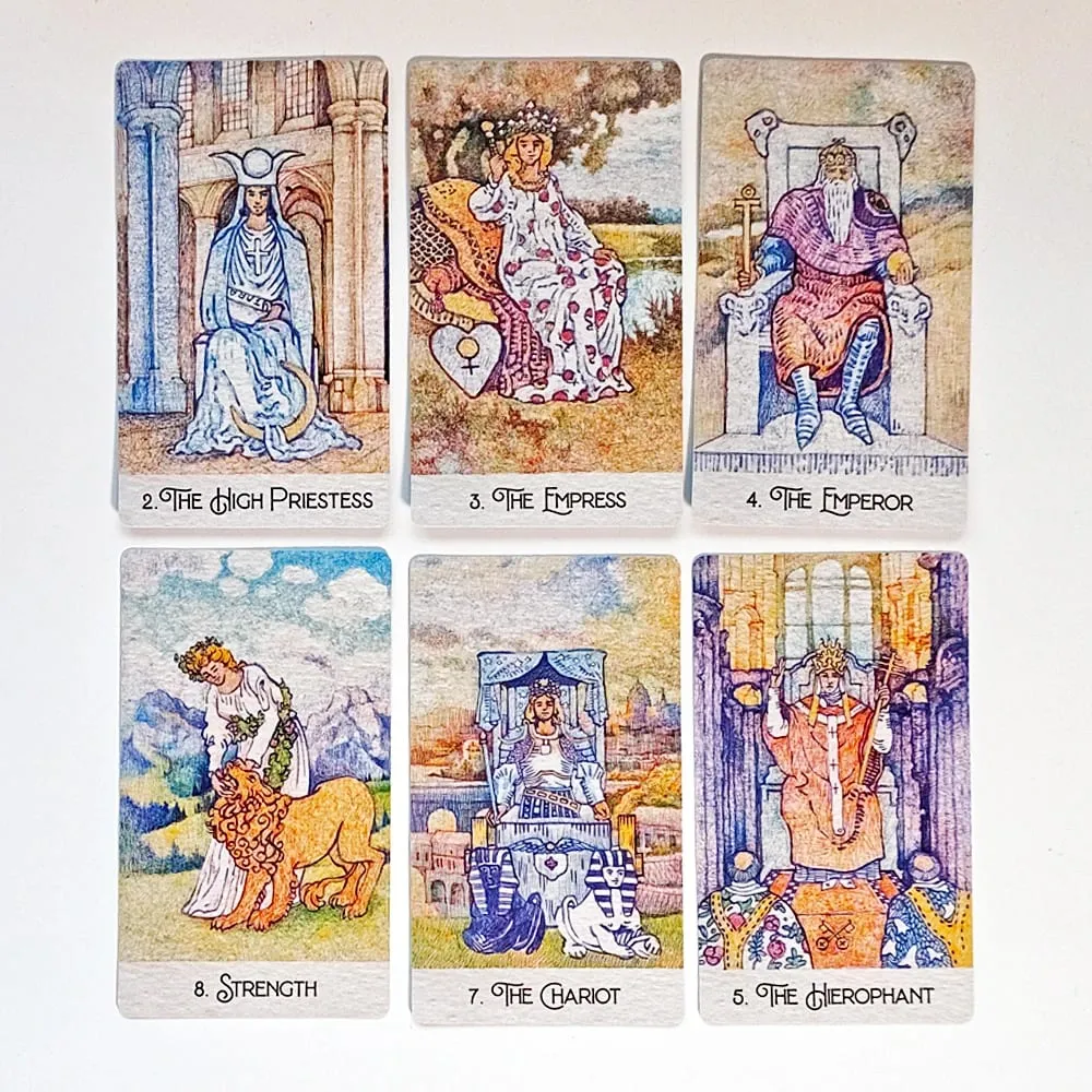 Printed on 350GSM Double-embossed Cardstock 12*7cm Rediscovered Classic Tarot Deck 78 Pcs Tarot Cards Drawn with Ball Pens