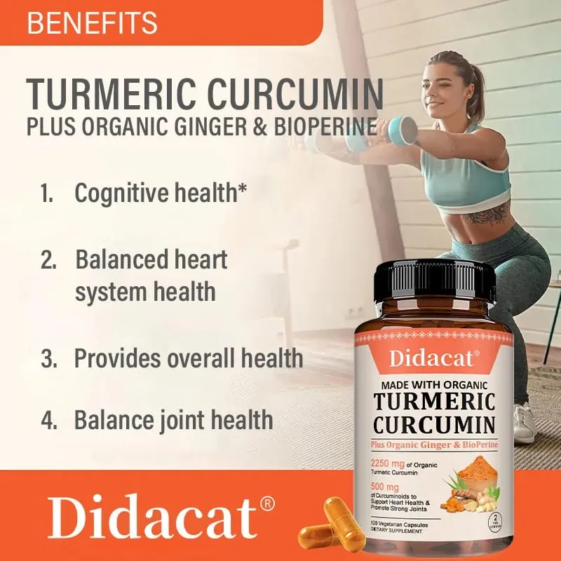 Organic Curcumin 2250 Mg + Bioperine Highly Absorbed Supports Cardiovascular and Joint Health