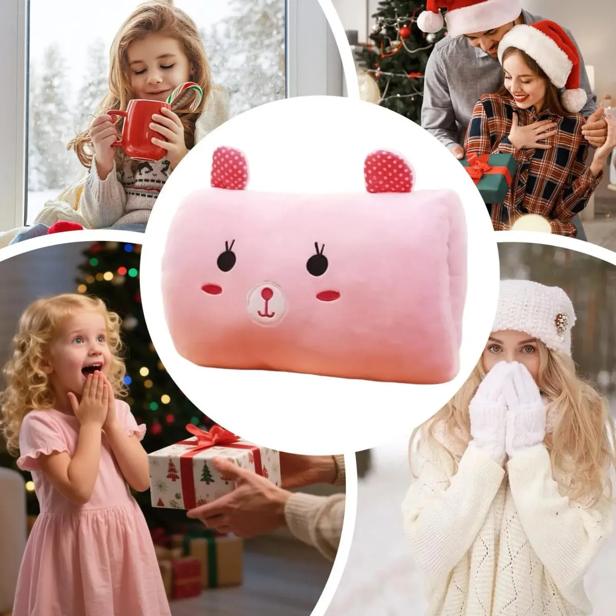 Almofada criativa mão-aquecimento presente de pelúcia forma de coelho mão mais quente muff lance travesseiro para crianças inverno viagem cochilando escola
