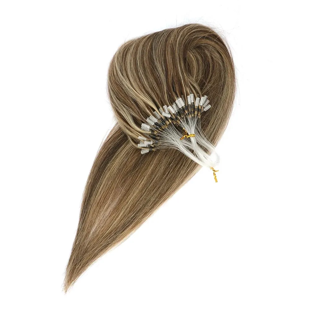 Extensões de cabelo humano micro loop, fácil instalação em casa, micro contas, loiro, marrom, preto, reto, 30 g/pacote
