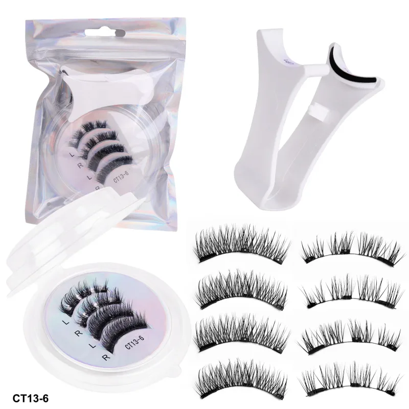 2 pares de cílios magnéticos grossos gato falso cílios maquiagem conjunto reutilizável sem cola flully e encaracolado personalizado e atacado