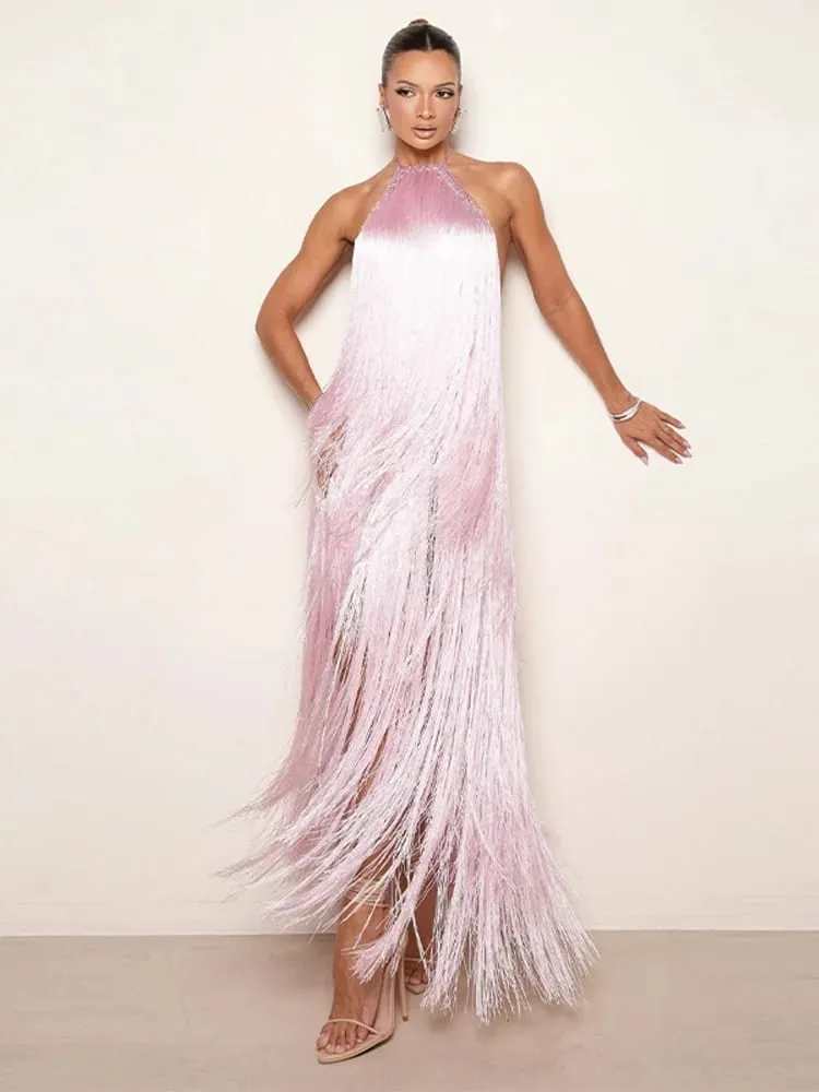 Fest Damekjole Halter Ærmeløs Rygløs kvast Solid Kvinde lange feriekjoler 2026 Sommermode Elegant Lady Robe — image 3