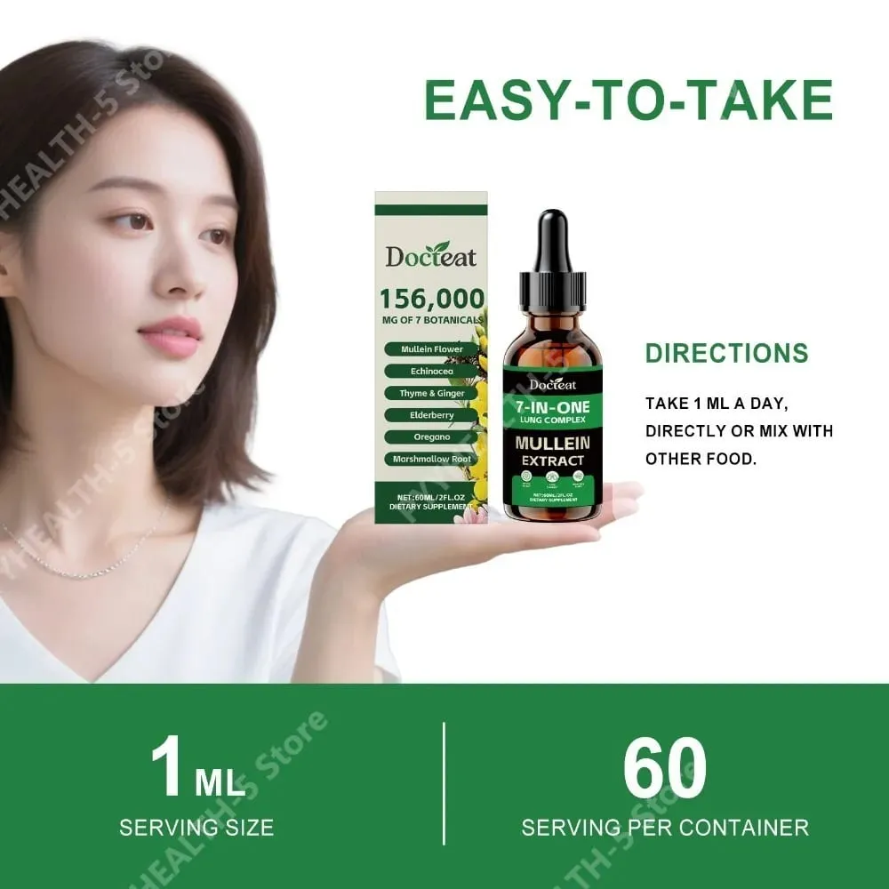 Docteat 7 em 1 Complexo Pulmonar Gotas 60 Ml Conta-gotas Líquido 1 Ml Servindo com Verbasco Sabugueiro Marshmallow Suporte para Conforto das Vias Aéreas