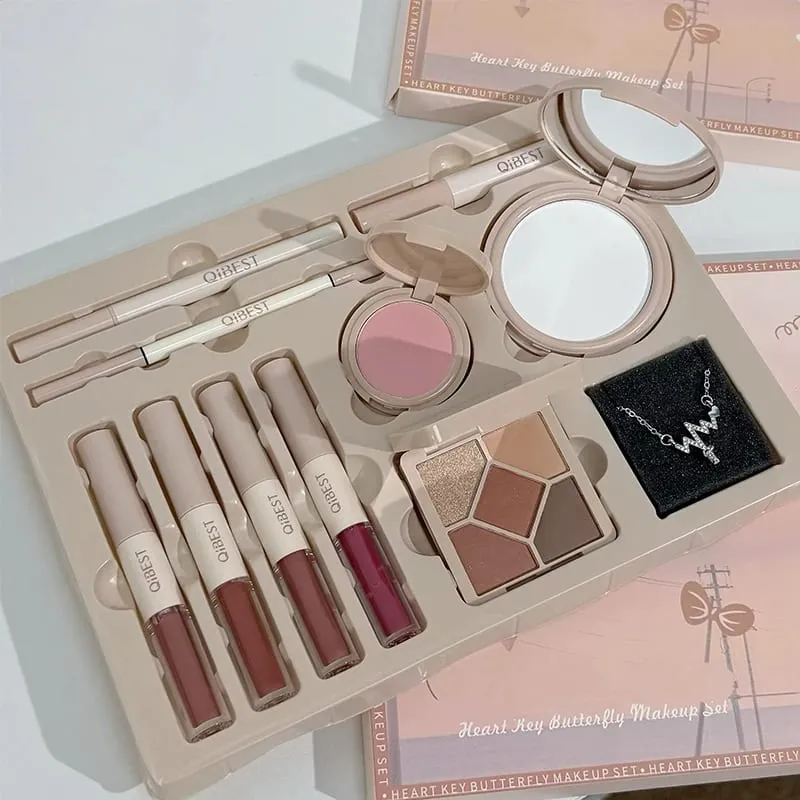 4 cores dupla cabeça lábio esmalte pó pressionado blush sombra sobrancelha lápis delineador óleo labial kits de maquiagem multiuso