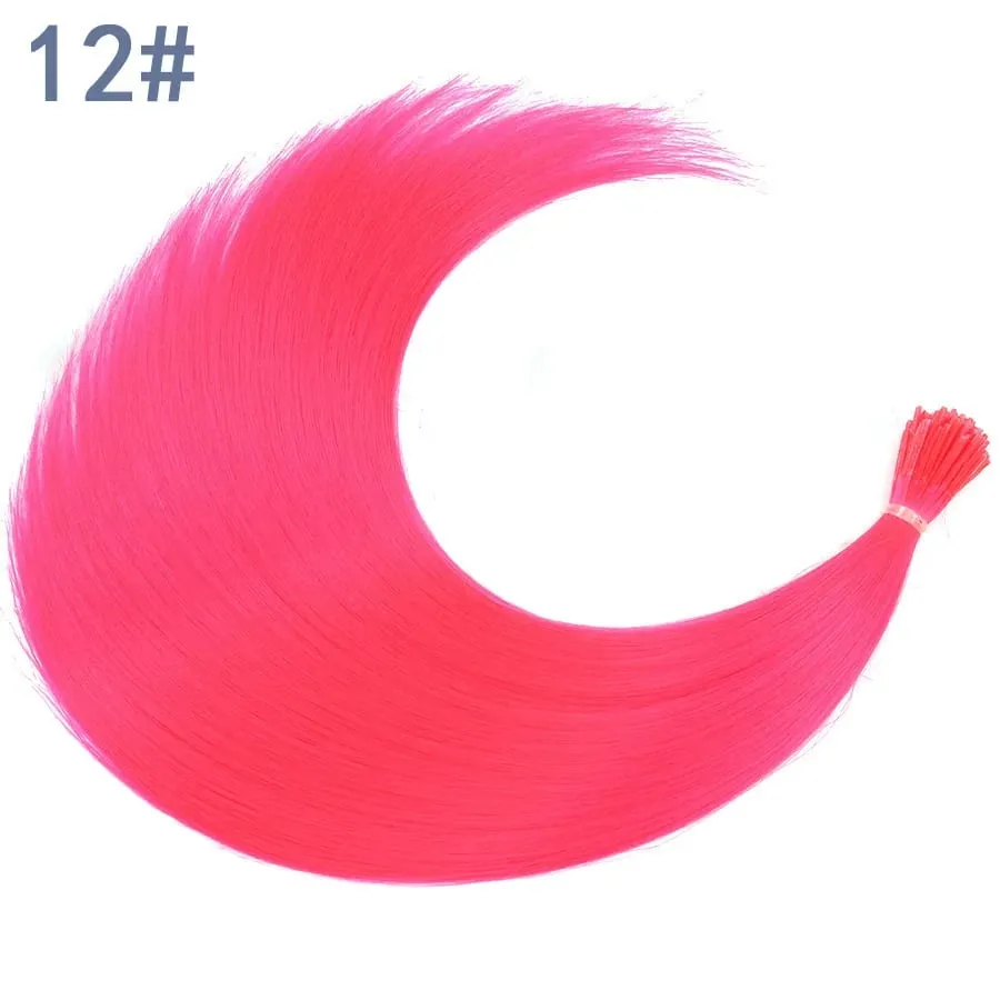 50 Strands/Pack Synthetic Colored I-Tip Stick Hair Extensions Straight Hair 16 Inch For Women High Temperature Fiber Hairpieces
