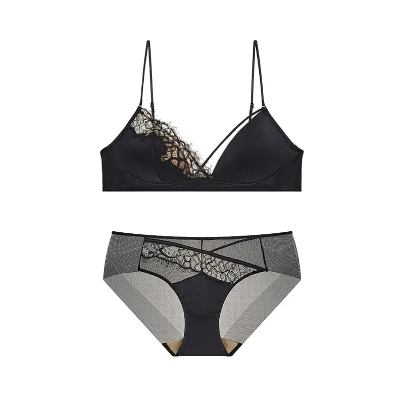 Sutiã de renda estilo francês, bralette, seios pequenos, sem armação, copo triangular, alça fina, sexy, push up, conjunto de lingerie feminina, roupa íntima