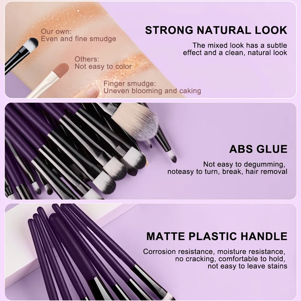 Conjunto de pincéis de maquiagem para os olhos, 20 peças, portátil, macio, ferramentas de beleza, base, sombra, delineador, multifuncional, iniciante
