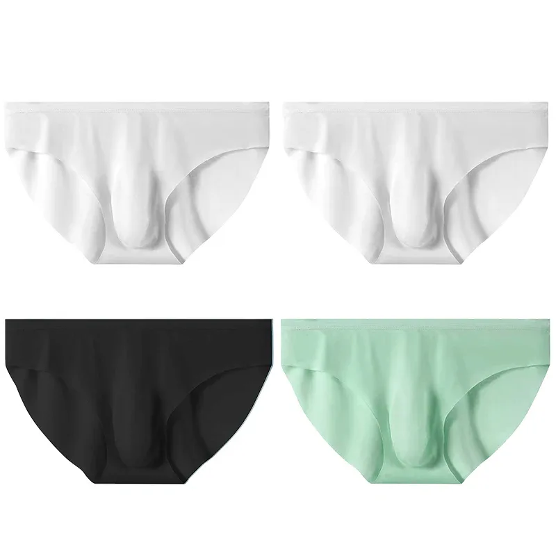 4pcs Men's Ice Silk Briefs Summer Transparent Seamless Sexy Quick-drying Trendy Breathable Underwear Ultra-thin Panties
