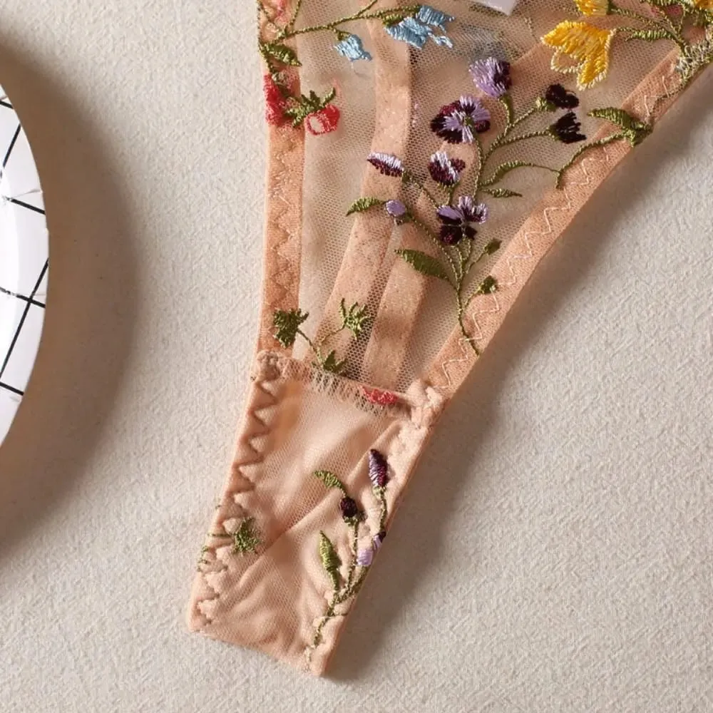 Versatile Transparent Lingerie Set Ultra-thin Elegant Panties Bra Set Push Up Embroidery Floral Underwear Honeymoon