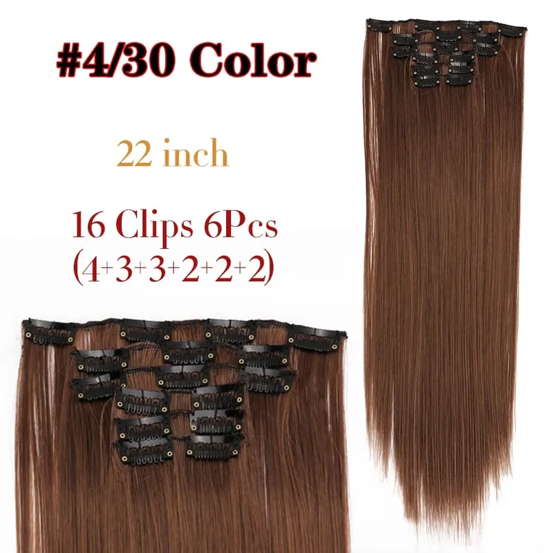 Black Clip In Extensions Straight 22" Long Synthetic Thick Clips On Hair Piece For Women 6Pcs/Set Curly Full Head Weddings Daily