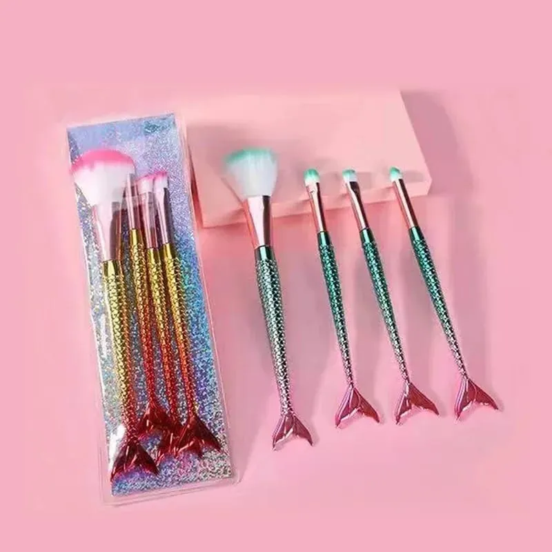 Conjunto de pincéis de maquiagem profissional sereia, 4 unidades, sombra, delineador, alta qualidade, ferramentas de pincel de maquiagem, sobrancelha, kit de ferramentas de beleza