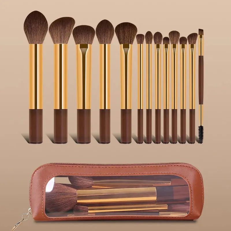 Conjunto de pincéis de maquiagem profissional, 13 peças, 13 pincéis de alta precisão com bolsa de armazenamento portátil, ferramentas cosméticas para mistura de base
