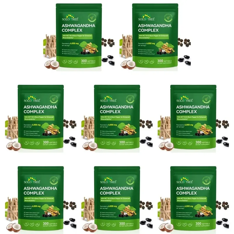 Solo Tree Ashwagandha Complex Softgels Suporta Alívio do Estresse Calma Clareza Mental Foco com Óleo MCT e Pimenta Preta 300 Softgels