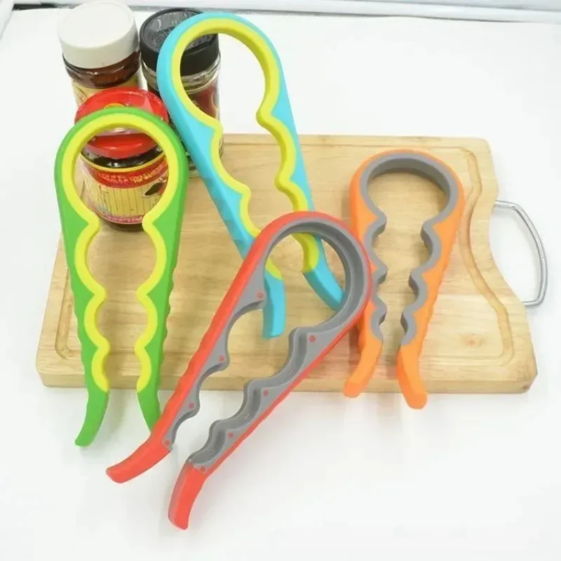 4 合 1 多功能防滑彩色開罐器工具輕鬆打開蓋子開罐器開瓶器適合手弱的開罐器