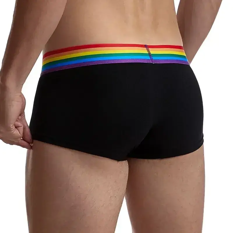 قوس قزح حزام رجل السروال boxershort القطن الرجال الملاكمين الذكور ملابس داخلية جيدة التهوية الرجال سراويل لينة سراويل داخلية للرجال أسود أبيض