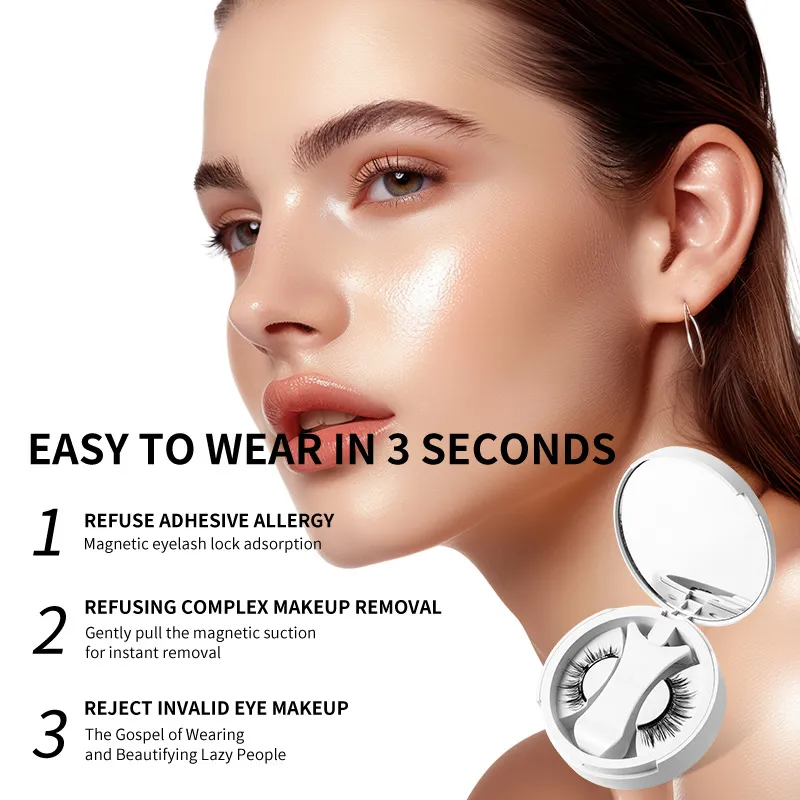 Cílios postiços magnéticos marrons, natural, macio, leve, conjunto de maquiagem para os olhos com aplicador, caixa de uma peça, fácil de transportar, ferramenta para cílios