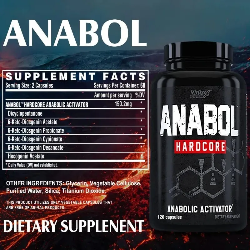 Anabol Hardcore - Cápsulas dietéticas de suplemento muscular, recuperação de crescimento de força muscular magra, acetato de 6-ceto-diosgenina