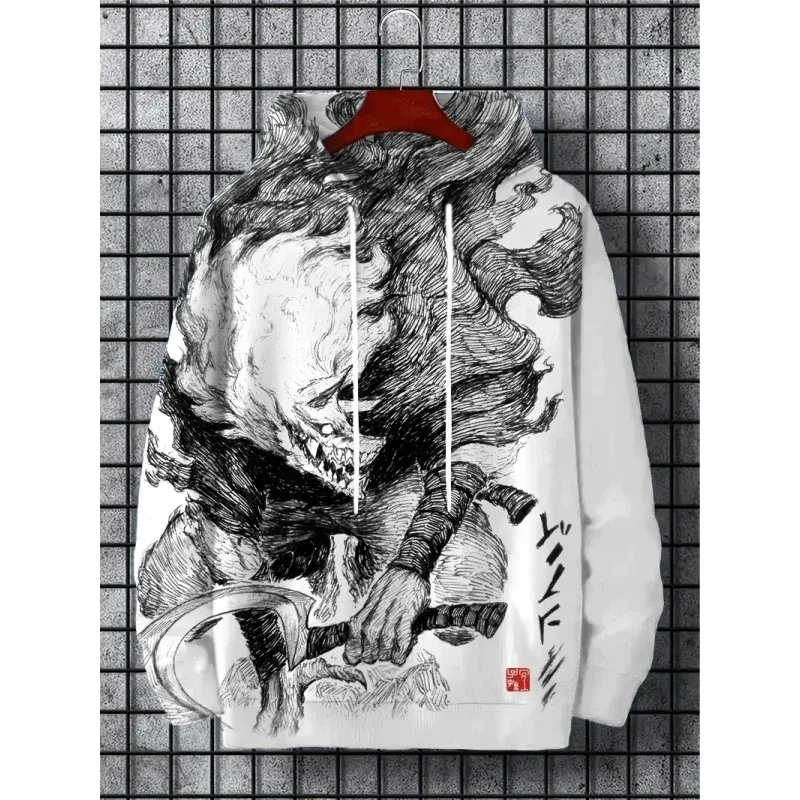 3d impresso ondas macarrão moletom com capuz para homens legal lobo padrão manga longa topos moletom casual harajuku pulôver solto hoodies