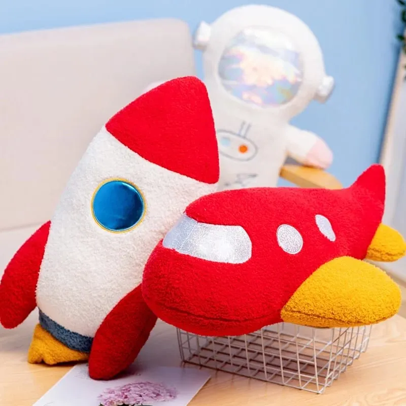 Hot Plush Rocket Astronaut Toy Stuffed Spaceship Throw Pillow Home Decor Birthday Gift Space Discovery Educational For Kids