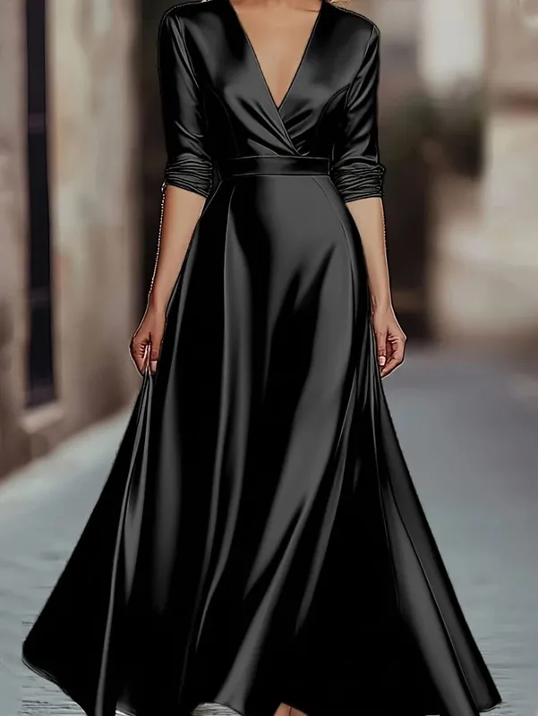 Coleção primavera/outono: Elegância de inspiração francesa, toque de luxo, decote em V, manga comprida, vestido justo na cintura, vestido de noite para banquetes — image 4