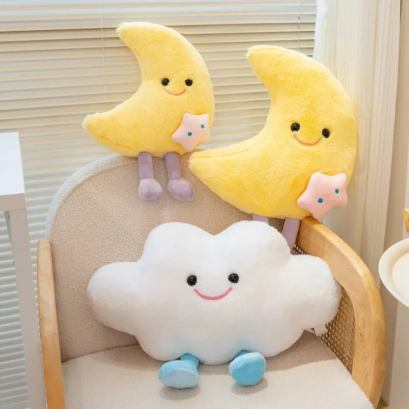 Adorável sorriso lua e nuvem travesseiro de pelúcia confortável sofá almofada pelúcia boneca macia casa decoração do carro presente