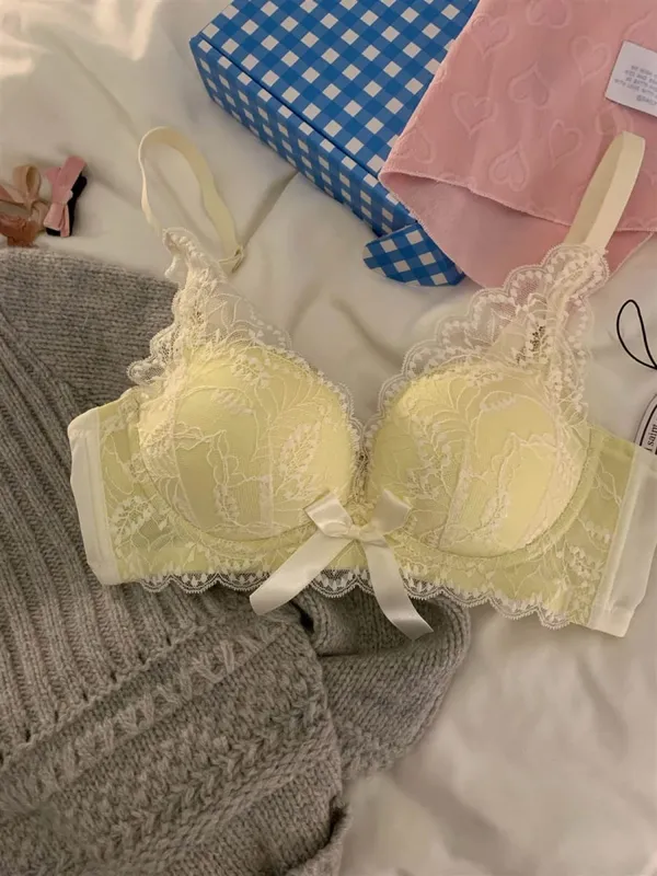 Venda quente sutiã de renda sem fio feminino pequeno busto grosso acolchoado push up elevador anti sag suporte lateral lingerie sexy 32-38 ab