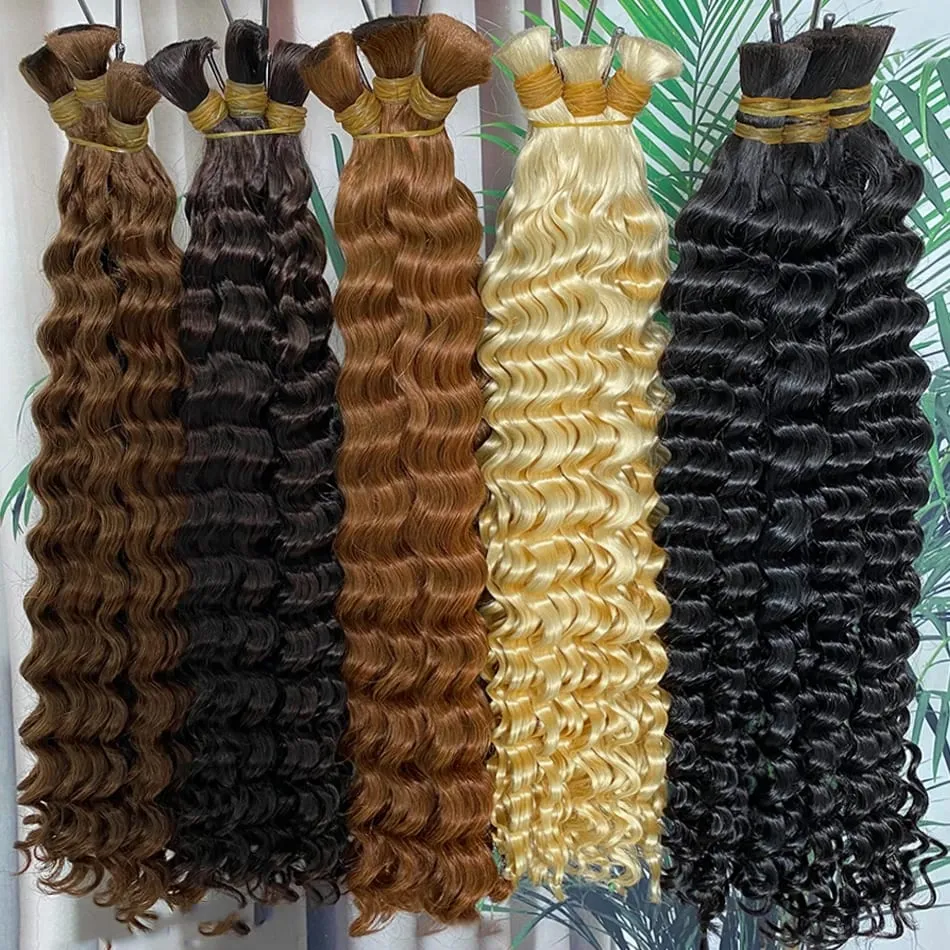 4 # chocolate marrom onda profunda cabelo humano em massa para tranças boho encaracolado trança cabelo 18-30 polegada pacote de cabelo remy brasileiro