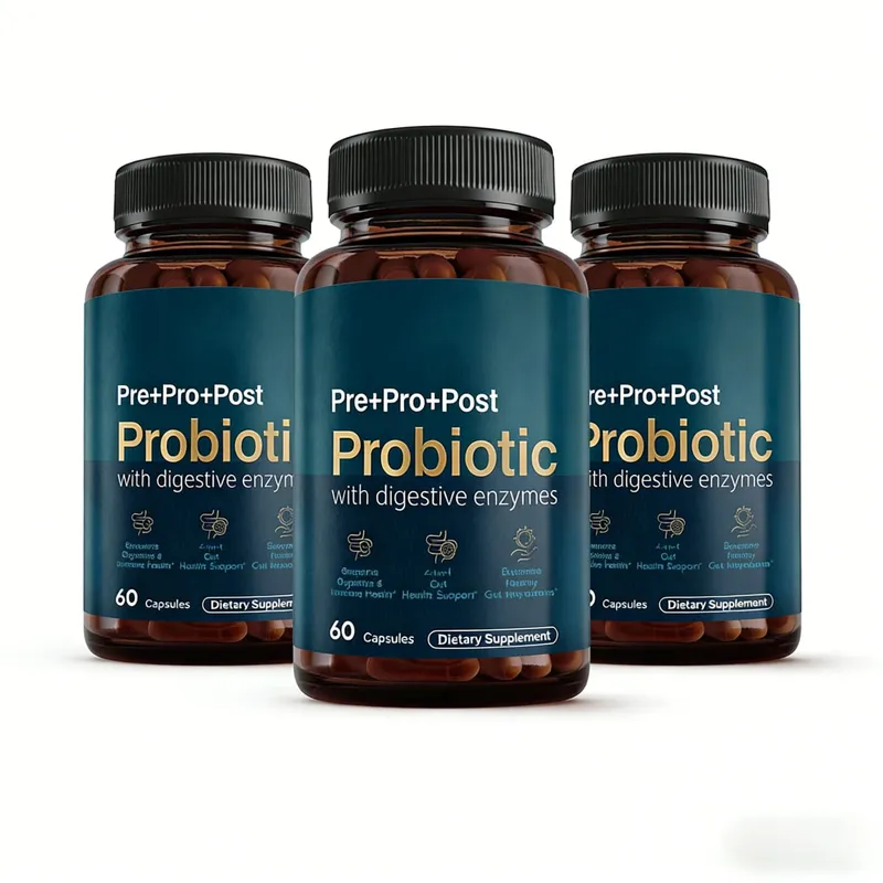 Enzimas digestivas probióticas pré-bióticas pós-bióticas premium 4 em 1 para homens e mulheres apoiam a imunidade à digestão intestinal 60 cápsulas