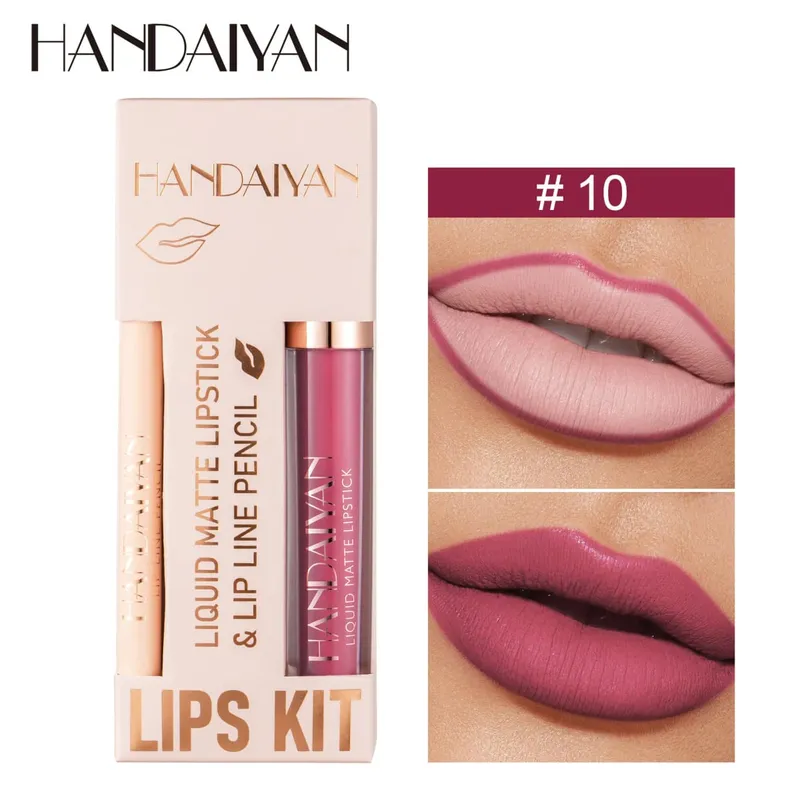 Women's 2-in-1 Lipstick Set with Lip Liner Waterproof Long-lasting Korean Makeup Matte Finish Cosmetics Kit Free Shipping