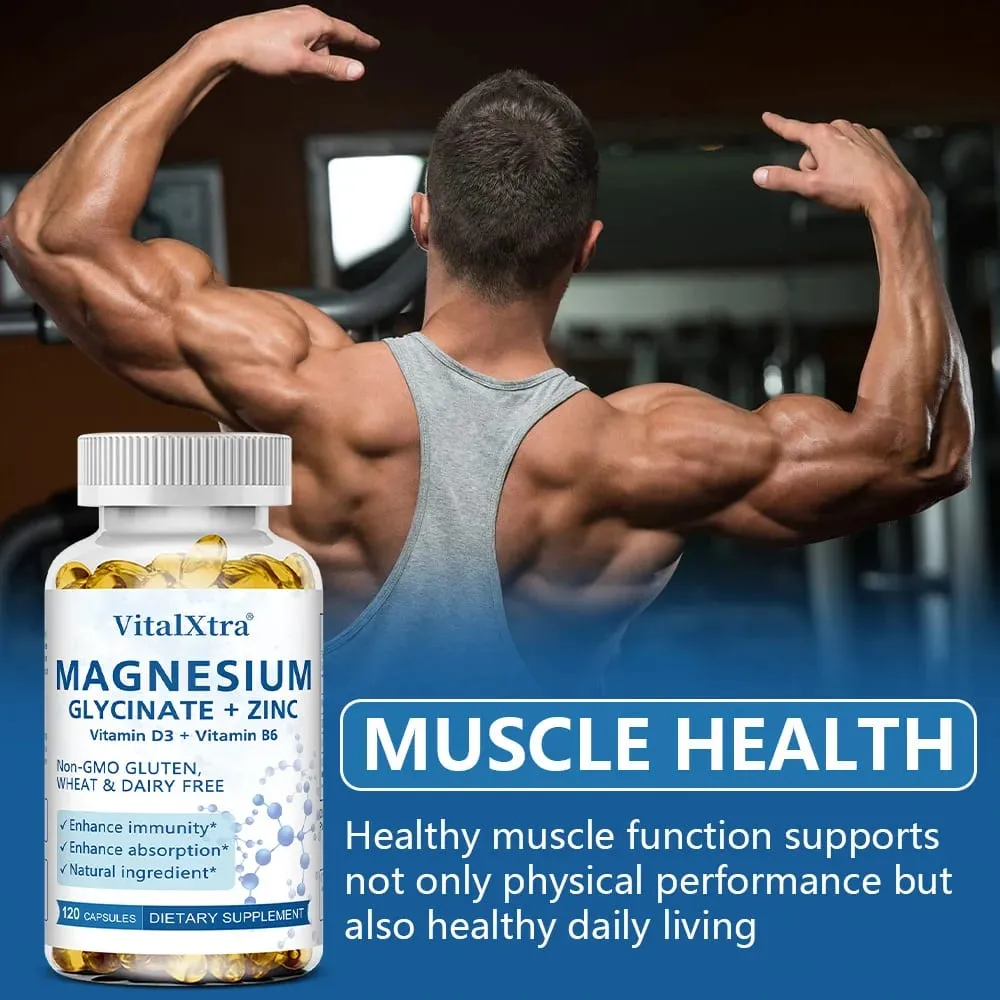 Magnesium Glycinate + Zinc Supplement - Supports Bones Immune System Heart Health Mineral Supplement Helps with Natural Sleep