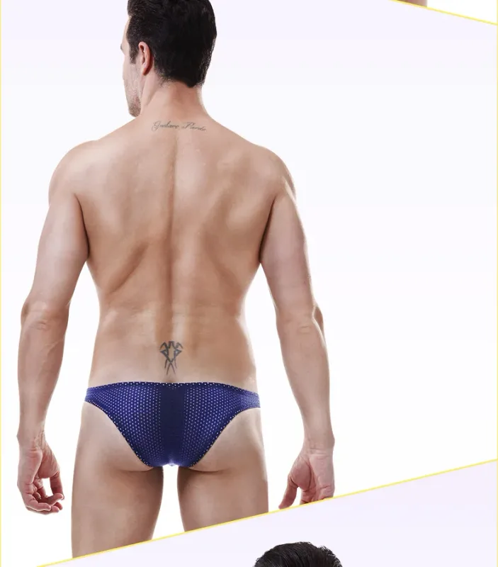 2PCS Tight ice silk transparent briefs men's small briefs mesh eyes youth bottoms breathable