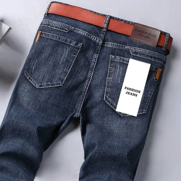 2026 reta regular azul fino ajuste estiramento denim calças primavera outono masculino clássico jeans de negócios moda masculina jeans inteligentes