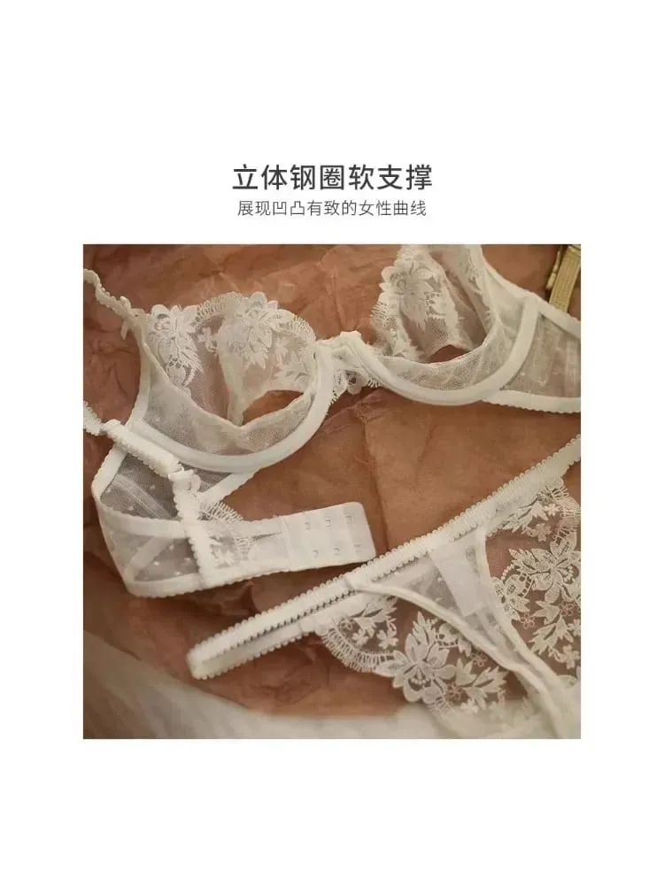 Riviera Sheer Bralette - Breathable Half Cup Underwire Bra Summer-Ready Lace Lingerie Set No Sponge Heatwave-Friendly