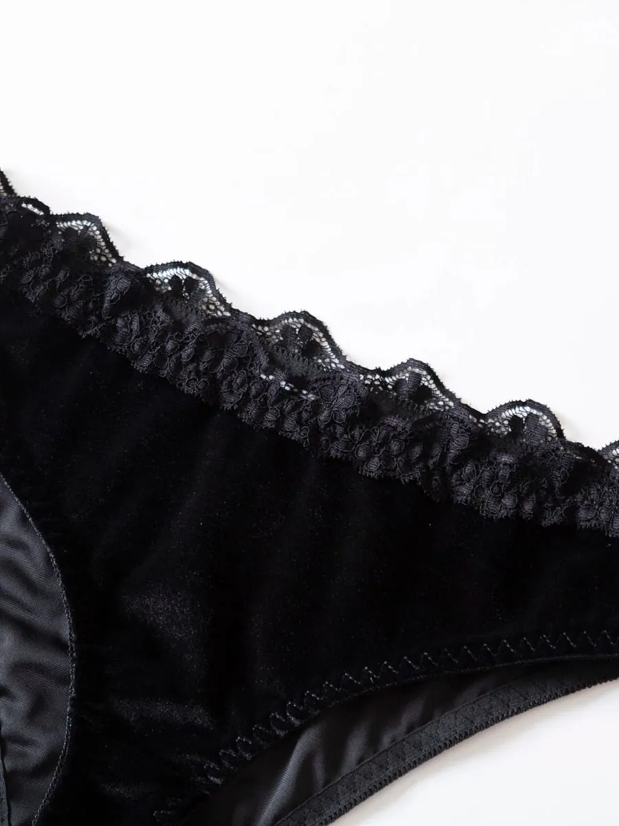 Conjunto de lingerie de renda preta com alça ajustável inspirada no vintage, roupa íntima gótica para feminilidade ousada