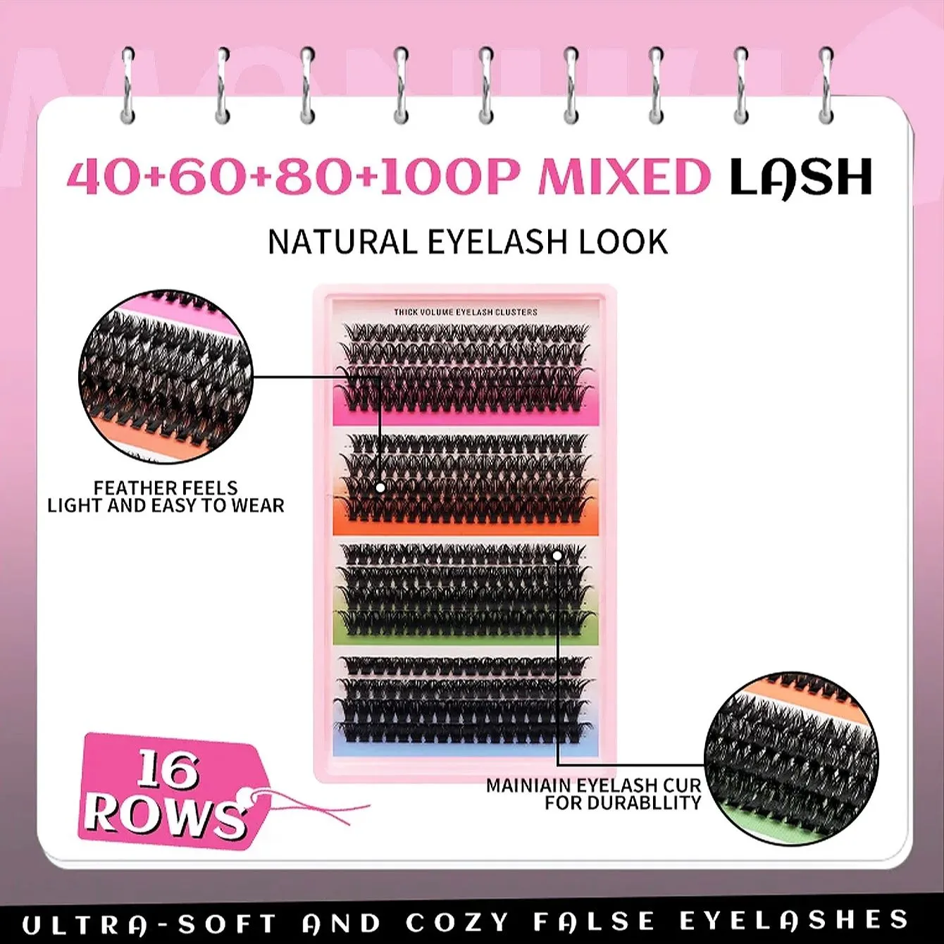 Olho de gato 16 linhas cluster cílios 406080100p misturado diy cílios individuais bandeja grossa diy extensão de cílios finos volume cílios