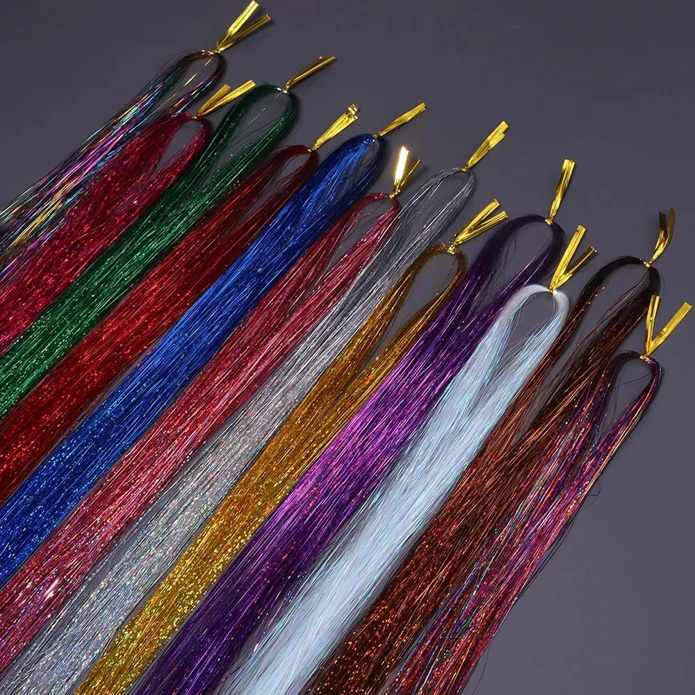 3 unidades/pacote 120cm multicolorido pet llaser cabelo enfeites extensões de cabelo metálico para diy festa cosplay acessórios de decoração de cabelo