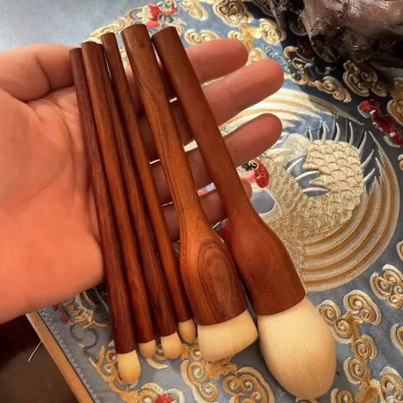 檀香柄化妝刷粉底粉紅筆雕刻眼影塗抹攪拌器細節化妝刷工具