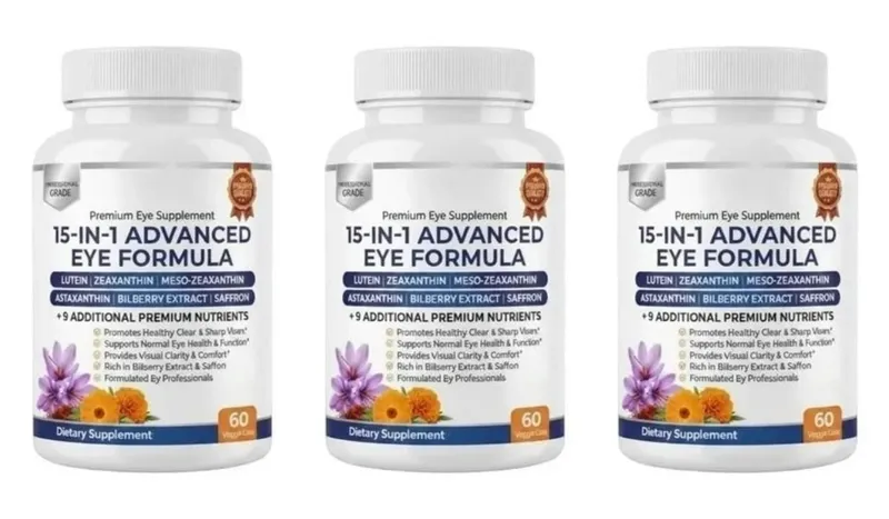 Premium 15-in-1 Advanced Eye Formula with Lutein Zeaxanthin Astaxanthin Bilberry & Saffron Supports Eye Wellness 60 Capsules