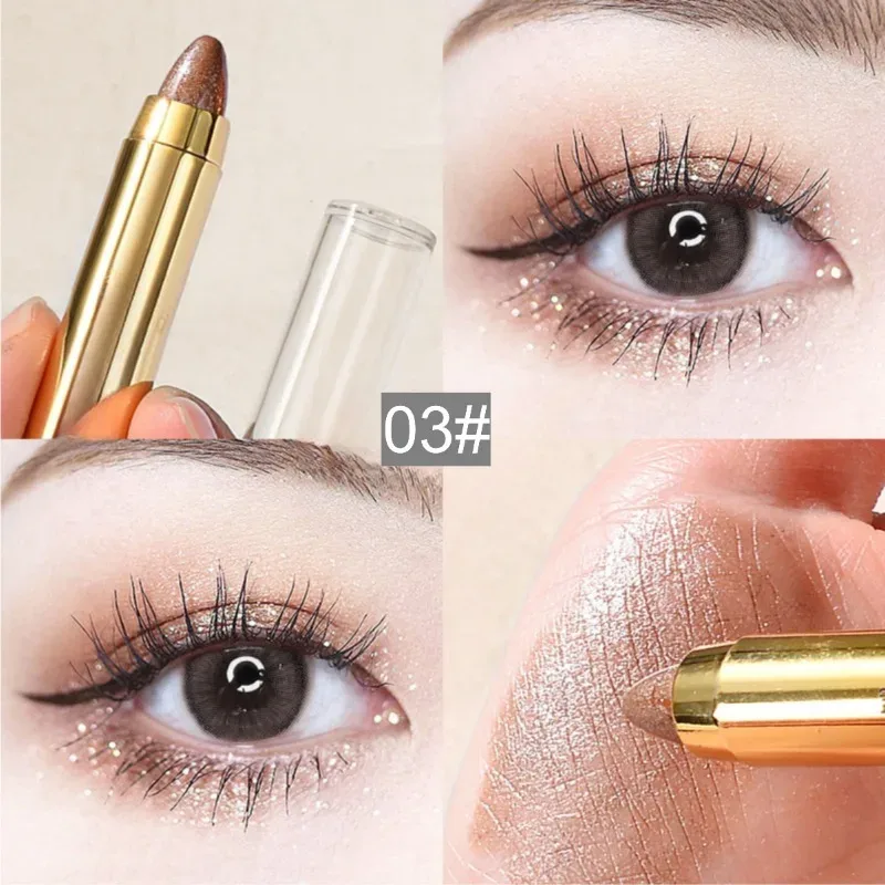 Caneta de sombra para os olhos, 6 cores, maquiagem para os olhos, caneta de bicho da seda, caneta de destaque de ponta dupla, bastão de sombra para os olhos, micro-pérola, maquiagem fosca feminina