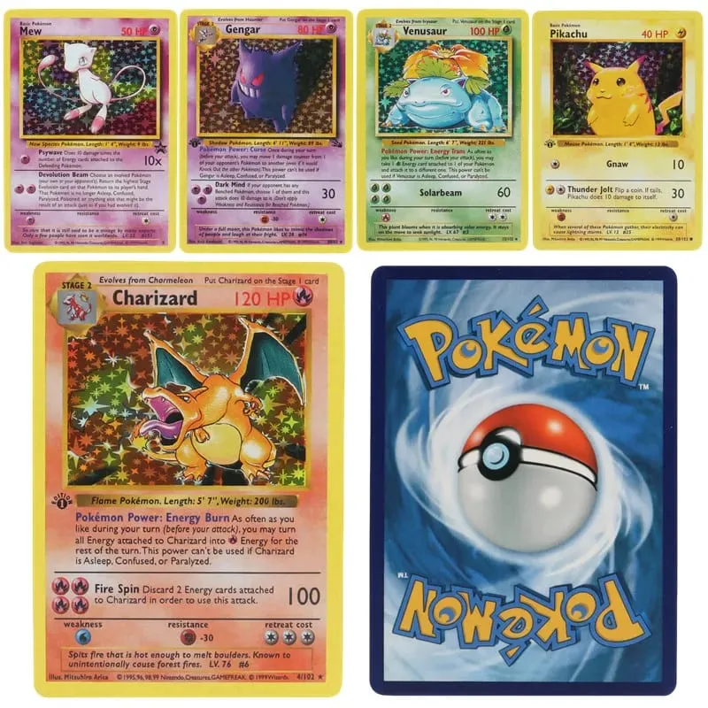151 件/盒 1996 年第一版神奇寶貝卡片稀有噴火龍皮卡丘 Mewtwo Blastoise 收集卡片玩具英文版
