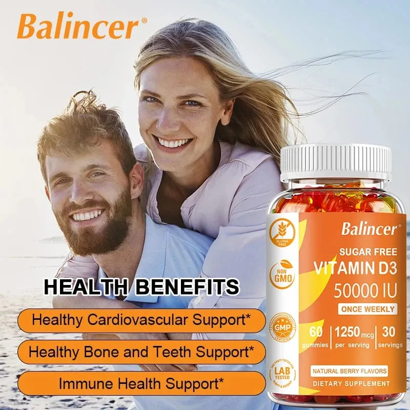 Vitamina D3 de alta potência 50 000 UI - Suporte imunológico, ossos, dentes, coração e nervos, antioxidante para saúde - sem glúten, não OGM