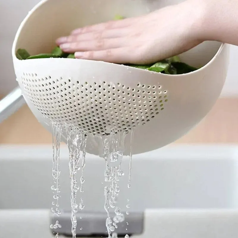 1pc - Plastic Drain Basket Filter Rice Bowl Drain Basket Fruit Bowl Laundry Basket Handle Home Kitchen Organizer