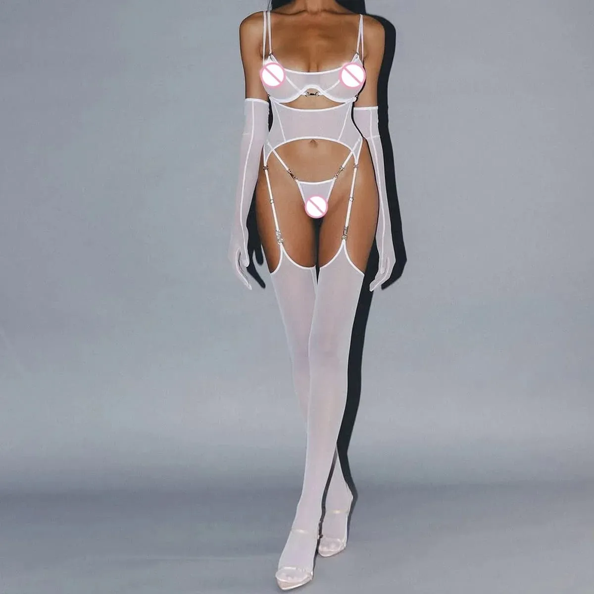 2025 cross border malha confortável respirável cinto com meia corpo moldar ultra fino sexy split cinco peças conjunto
