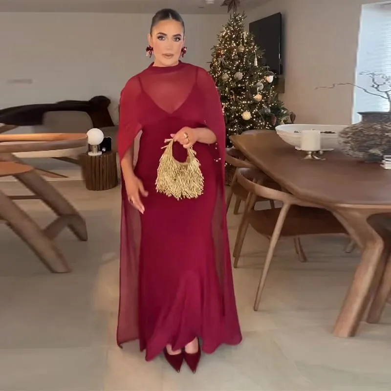 Sheer cape vestidos de noite femininos elegantes fino com decote em v sem costas sem mangas hip pacote vestido para mulher 2026 senhora vestidos de festa — image 10