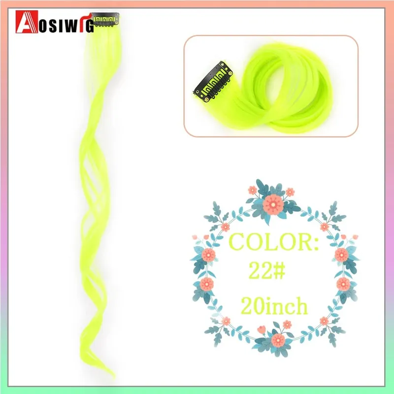 22 "sintético longo reto arco-íris destaque extensões de cabelo colorido clipe em uma peça ombre rosa roxo verde amarelo para wome
