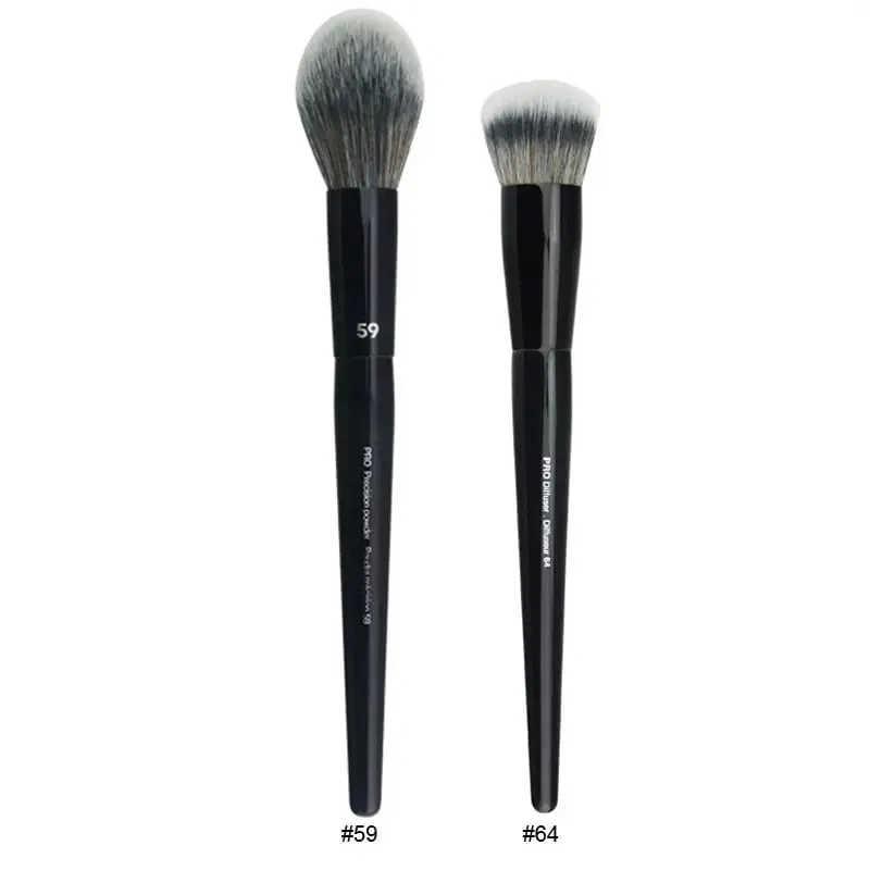 2 pçs/set Pro Preto Pincéis de Maquiagem Cabelo Sintético Pó Sombra Mancha Destaque Fundação Airbrush Difusor Make Up Brush