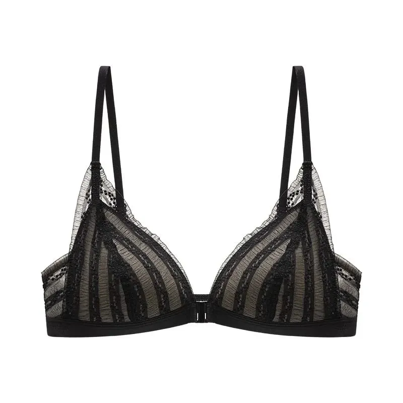 Sutiã push up para seios pequenos, bralette de renda frontal sem fio, copo triangular, roupa íntima sexy, copo demi fino, peito pequeno