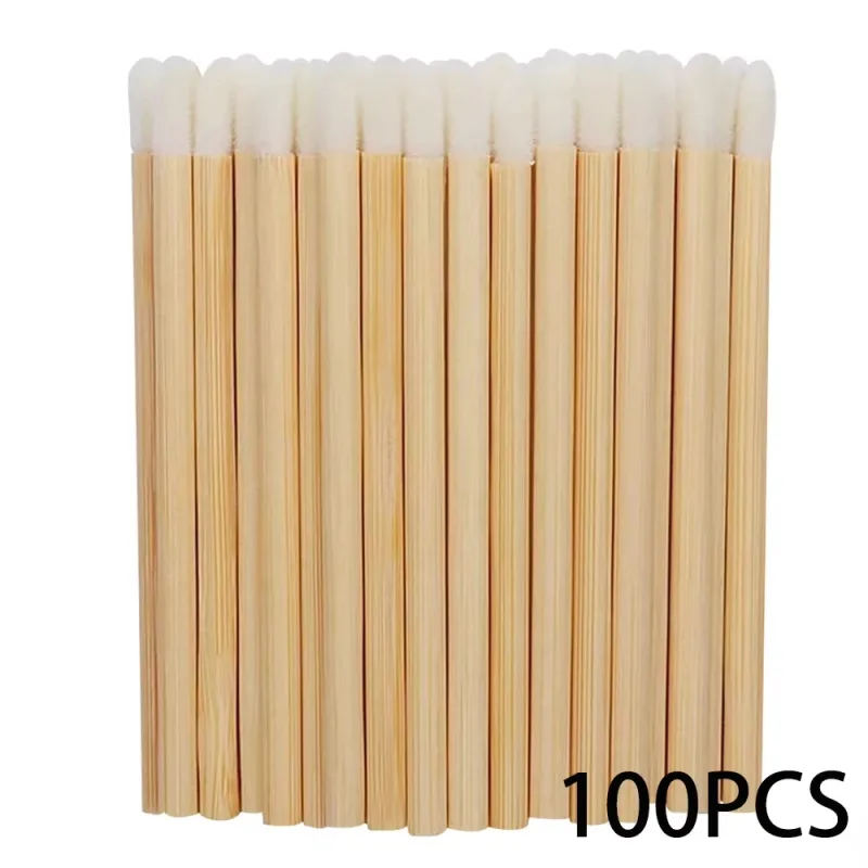 Aplicadores de varinhas labiais, 50/100 peças, alça de bambu, pincel de batom, varinha de brilho, pincéis de maquiagem para extensão de cílios, ferramenta de beleza
